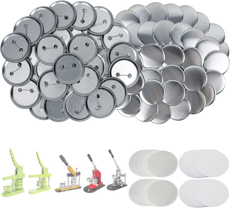 Mostme 200 Sets 2.25 inch Button Maker Supplies, 58mm Button Supplies Parts Badge Part, Buttons Making Supplies, Includes Metal Pin Back Cover, Metal Shells, Blank Paper&Clear Film - Image 1